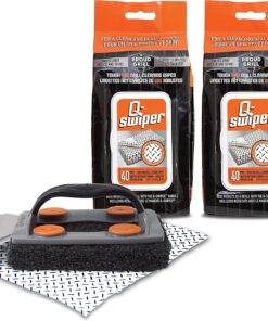 Q-Swiper BBQ Grill Cleaner Set - 1 Grill Brush with Scraper and 80 BBQ Grill Cleaning Wipes | No Bristles & Wire Free | Safe Way to Remove Grease and Grime for a Clean and Healthy Grill!