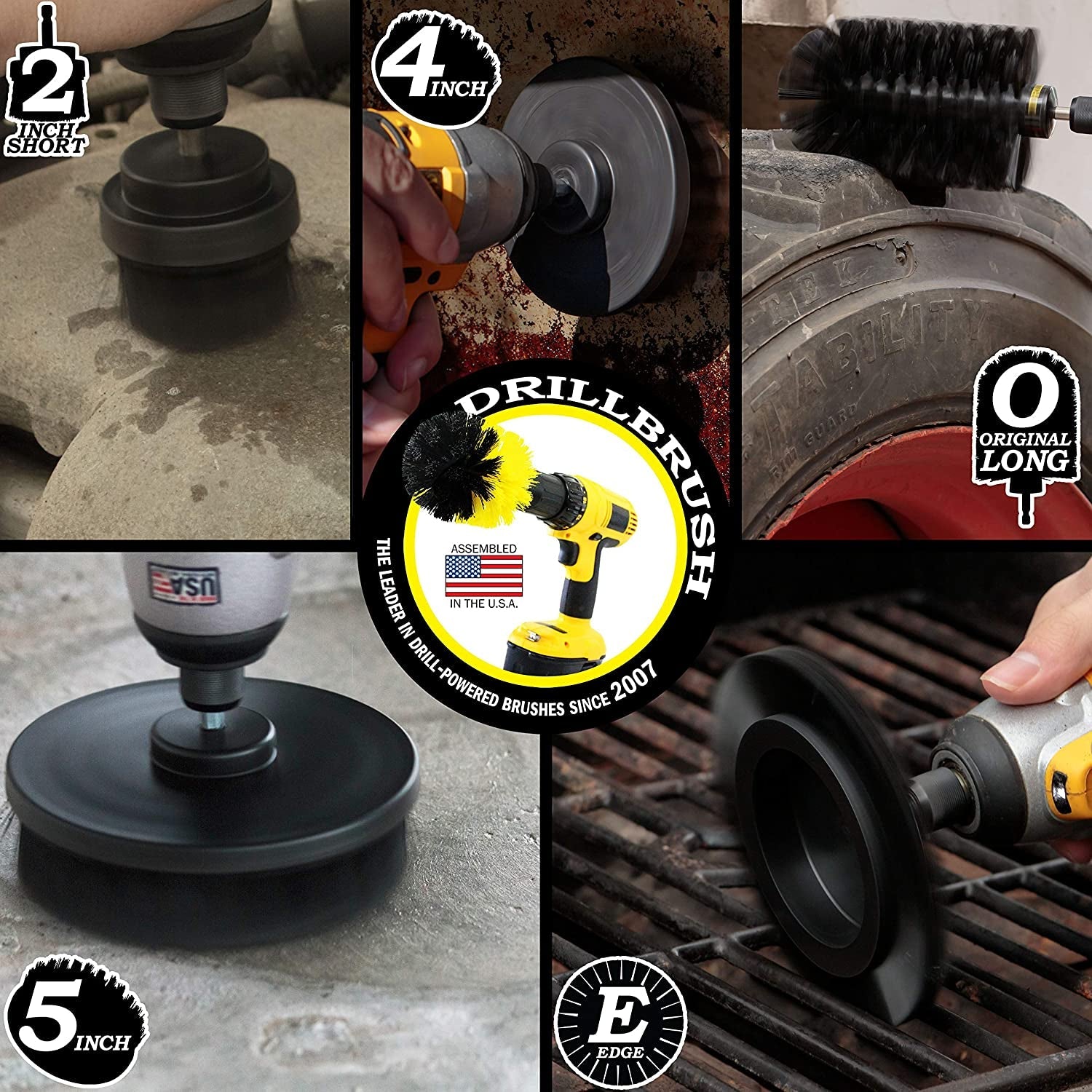 - 4 Piece Black Drillbrush Ultra Stiff Cleaning Brush Set - Metal Brush for Drill Alternative - Grill Brush for Cordless Drill - Grill Grate Cleaner Brush - Image 2