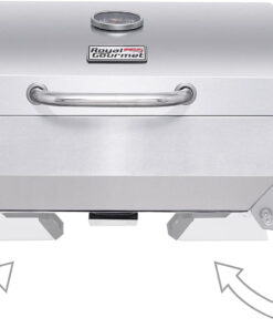 GT1001 Stainless Steel Portable Grill. 10000 BTU BBQ Tabletop Gas Grill with Folding Legs and Lockable Lid. Outdoor Camping. Deck and Tailgating. Silver