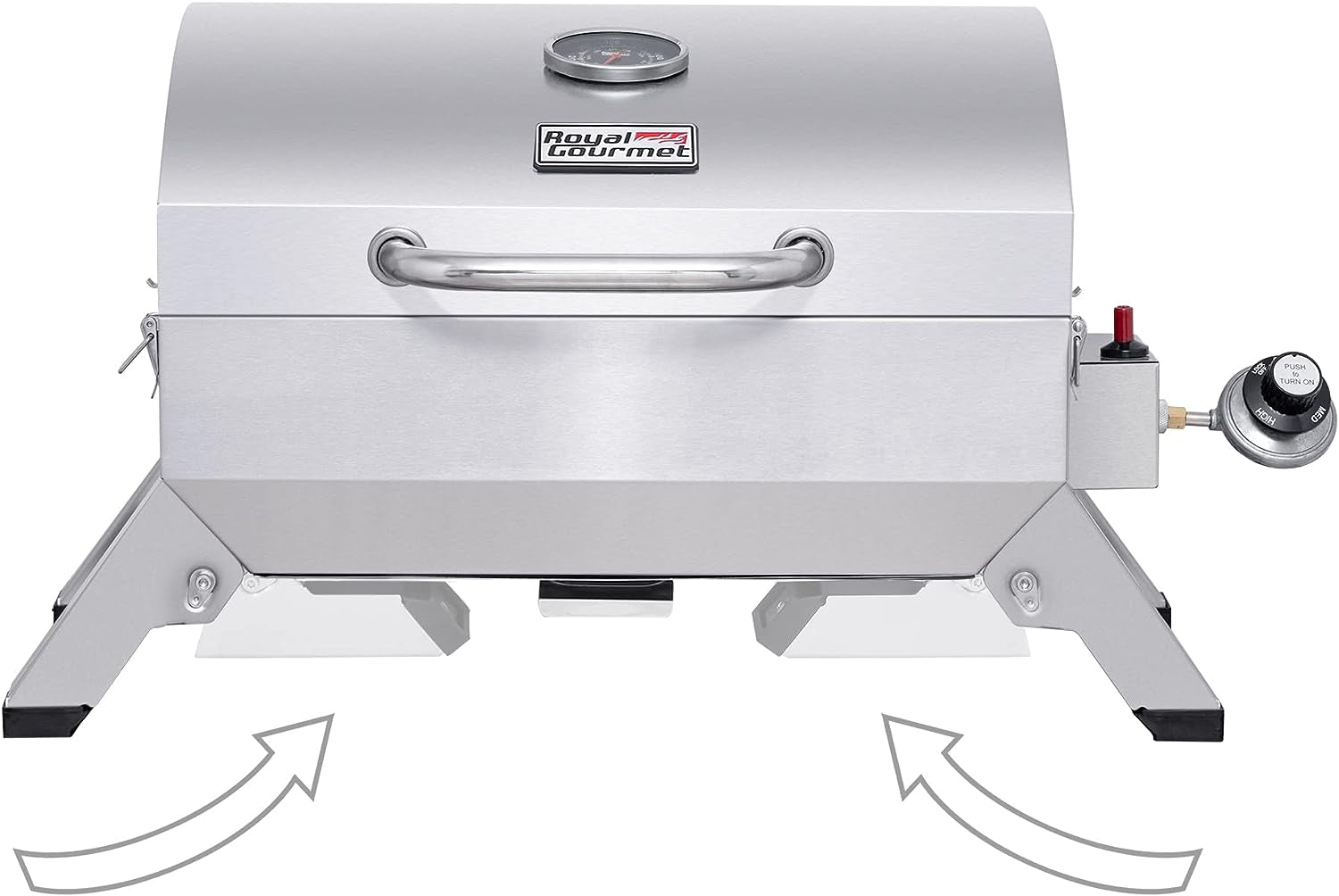 GT1001 Stainless Steel Portable Grill. 10000 BTU BBQ Tabletop Gas Grill with Folding Legs and Lockable Lid. Outdoor Camping. Deck and Tailgating. Silver