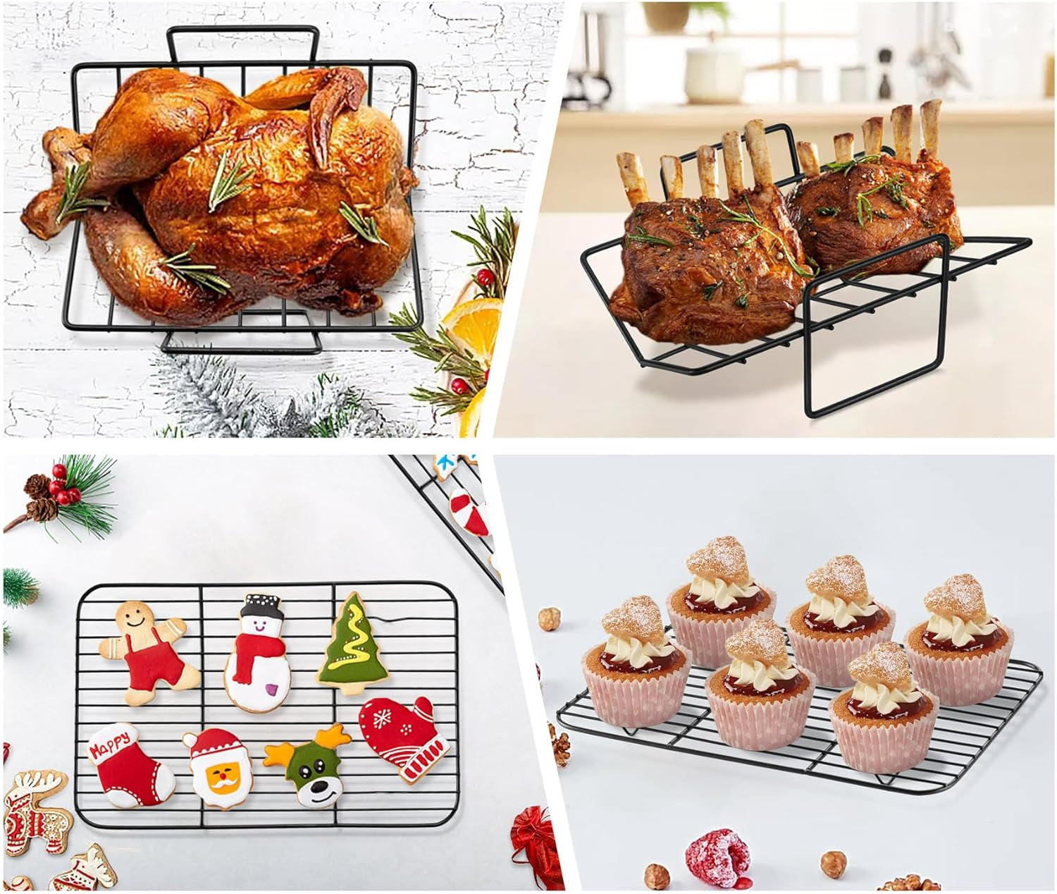 Teamfar Roasting Pan. 14Inch Coated Turkey Roaster Lasagna Pan with V-Shaped Rack & Flat Rack. Non-Stick Coating & Stainless Steel Core. Healthy & Heavy Duty. Deep Sides & Easy to Clean. Set of 3 - Image 6