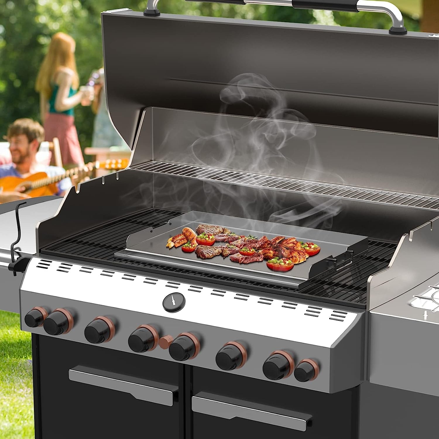 Universal Stainless Steel Griddle Plate with Even Heating Bracing for BBQ Charcoal/Gas Grills. 23 X 16 Rectangular Hibachi Flat Top Griddle for Indoor/Outdoor Cooking - Image 6