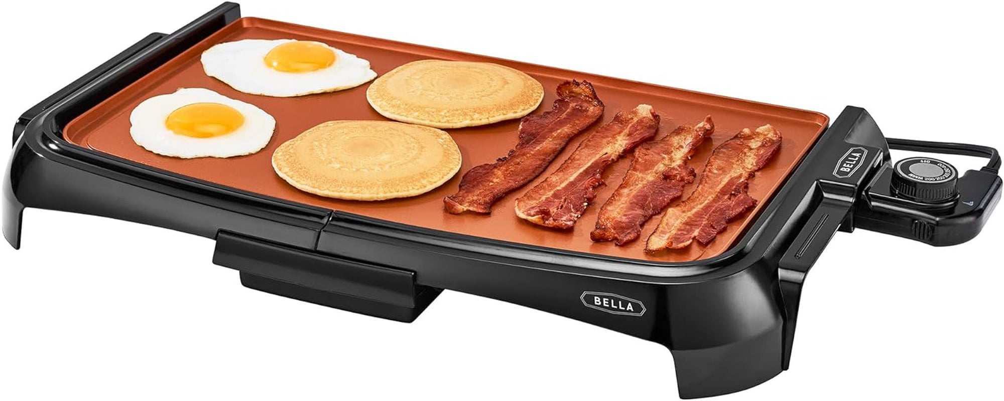 BELLA Griddle Ceramic Copper TI. Healthy-Eco Non-Stick Coating. Hassle-Free Clean Up. Large Submersible Cooking Surface. 10 X 16. Copper/Black