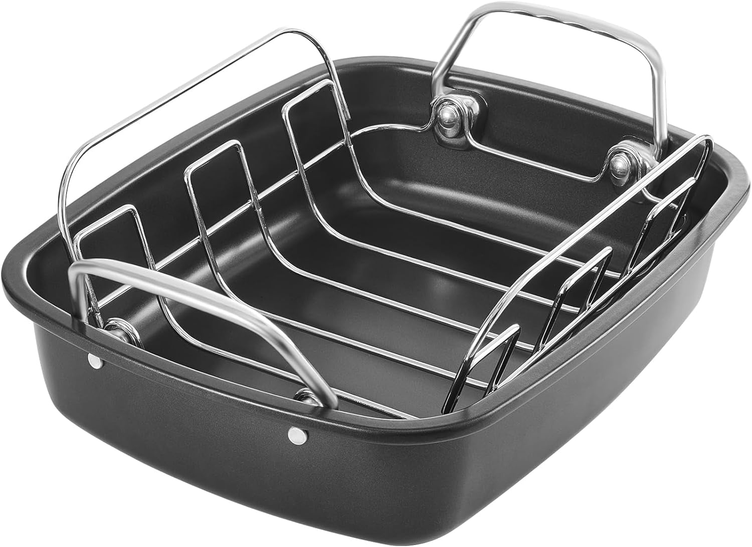 KITESSENSU Nonstick Turkey Roasting Pan with Rack 17 X 14 Inch - Large Chicken Roaster Pan for Oven - Wider Handles & Heavy Duty Construction - Suitable for 24Lb Turkey. Gray