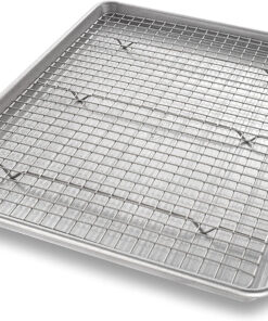 USA Pan Bakeware Half Sheet Baking Pan and Bakeable Nonstick and Cooling Rack Set. Metal