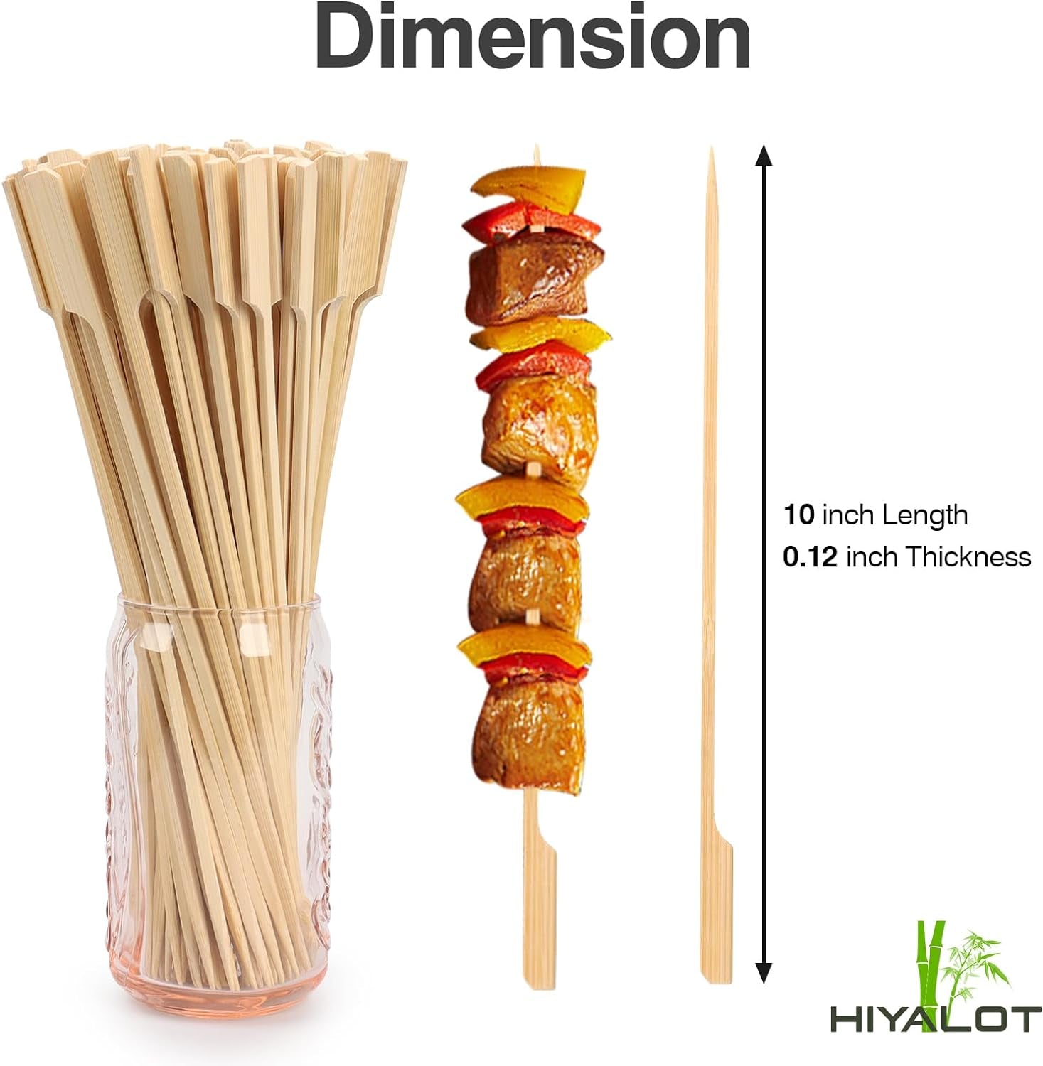 10-Inch Skewer for BBQ Kebab. Unbleached Long Bamboo/Wood Roasting Sticks for Grill -Heavy Duty Thickness -Flat Stick Flag Handle -With Dust-Free Packaging (100-Pack) - Image 2