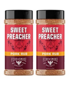 Fire & Smoke Society Sweet Preacher Pork Rub | BBQ Seasoning for Smoking and Grilling Meat | Pulled Pork Ribs Chops. Poultry. Chicken. Beef. Dry BBQ Rubs and Spices | Brown Sugar. Red Spices & Herbs | 11.9 Oz (2-Pack)