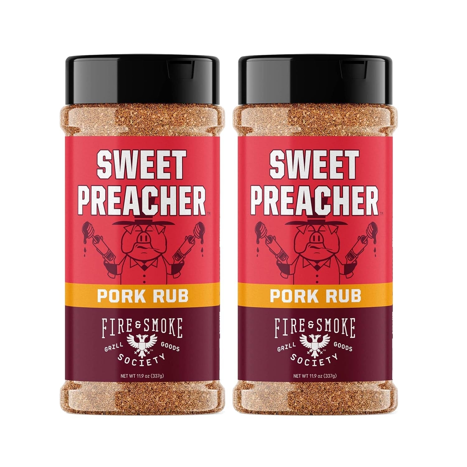 Fire & Smoke Society Sweet Preacher Pork Rub | BBQ Seasoning for Smoking and Grilling Meat | Pulled Pork Ribs Chops. Poultry. Chicken. Beef. Dry BBQ Rubs and Spices | Brown Sugar. Red Spices & Herbs | 11.9 Oz (2-Pack)