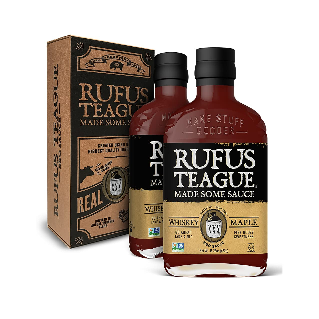 Rufus Teague - Whiskey Maple BBQ Sauce - Premium Barbecue Sauce - 15.25 Oz. Bottles - 2 Pack