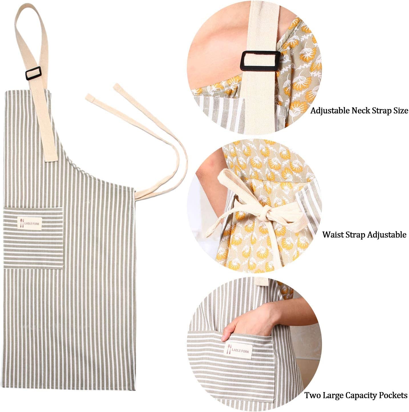 2 Pieces Linen Cooking Kitchen Apron for Women and Men Kitchen Bib Apron with Pocket Adjustable Soft Chef Apron - Image 3