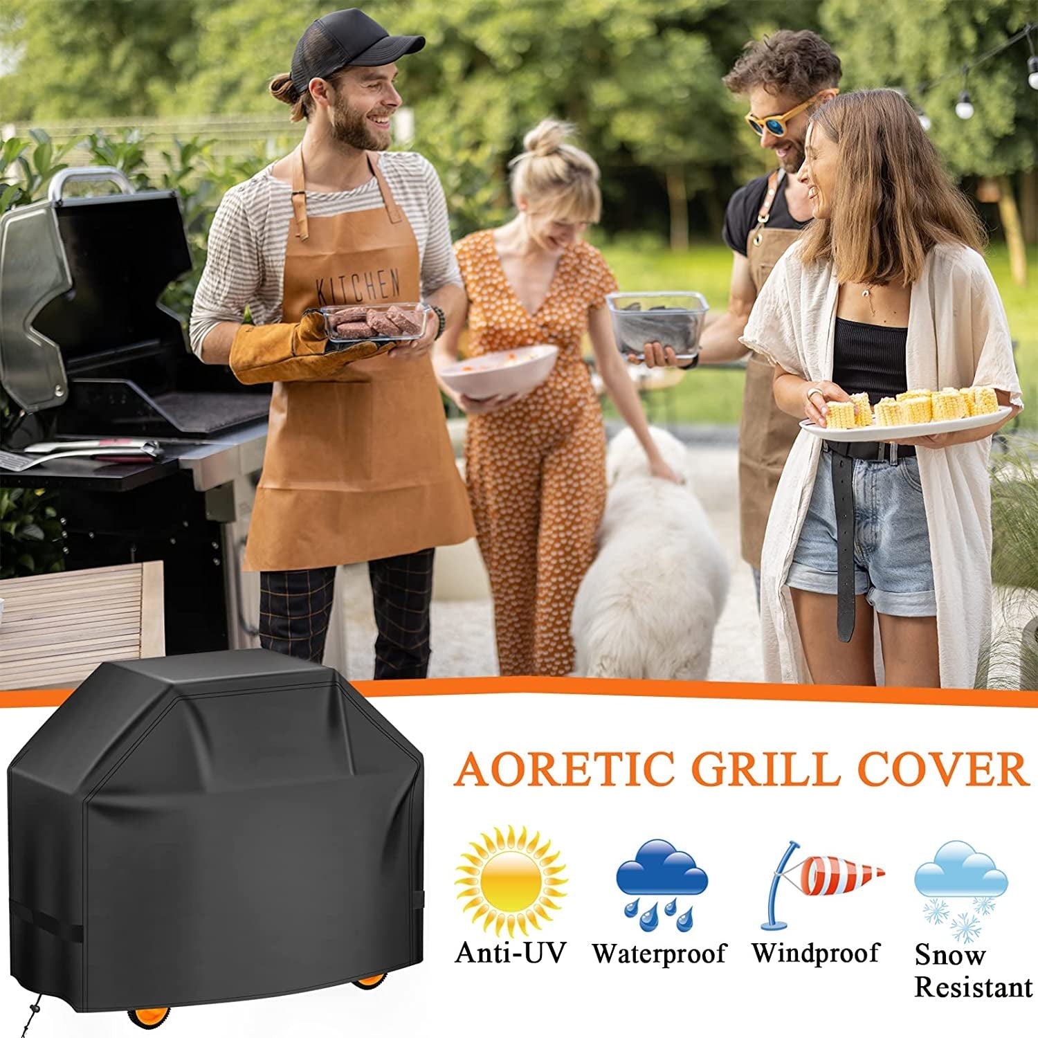 Aoretic Grill Cover. 58Inch BBQ Gas Grill Cover. Waterproof.Anti-Uv Material with Hook-And-Loop and Adjustable Rope for Weber Char-Broil Monument. Brinkmann Dyna-Glo Nexgrill Megamaster MASTERCOOK - Image 8