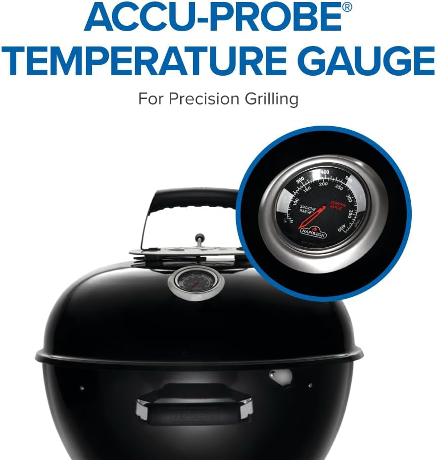 Napoleon NK18 Premium Charcoal Kettle Grill. Black. Porcelain-Enameled Lid and Bowl. Chrome-Plated Cooking Grid - Image 9