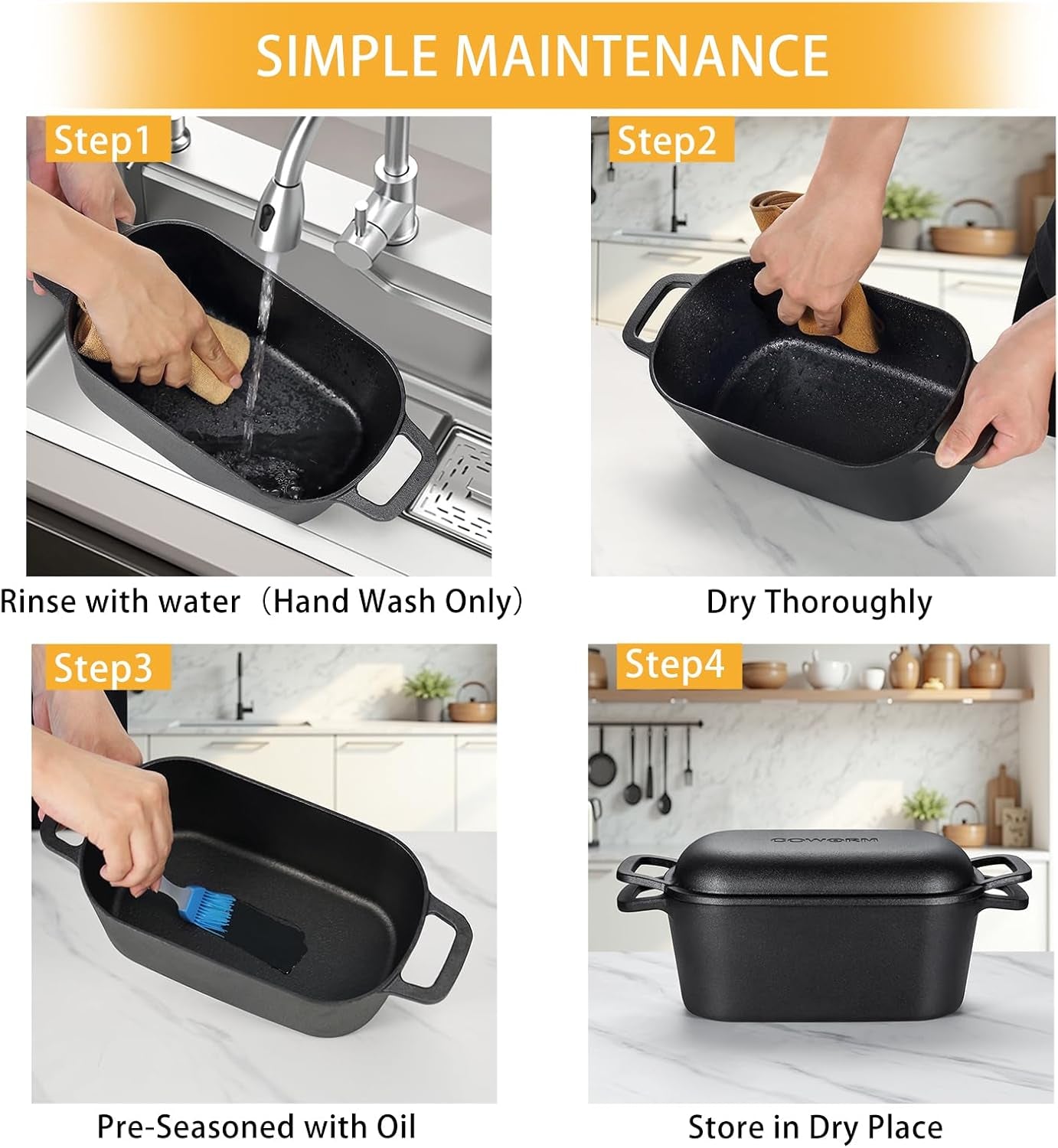 3.6QT Oval Dutch Oven for Bread Baking - Pre-Seasoned Cast Iron Sourdough Bread Pan with Lid - Image 8