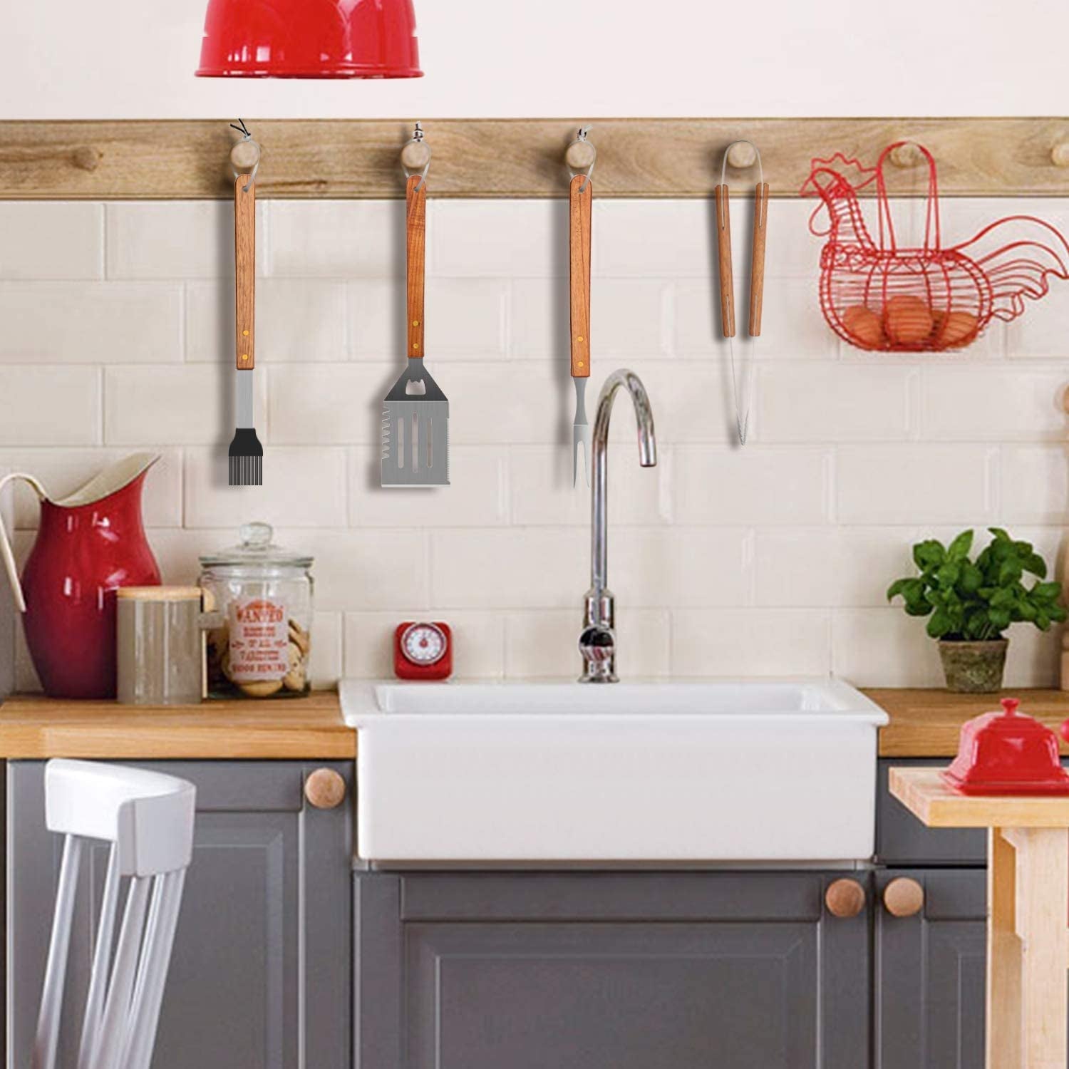 Wooded BBQ Accessories Grilling Tools.Stainless Steel BBQ Tools Grill Tools Set for Cooking. Backyard Barbecue & Outdoor Camping Gift for Man Dad Women Barbecue Enthusiasts Set of 4 - Image 9