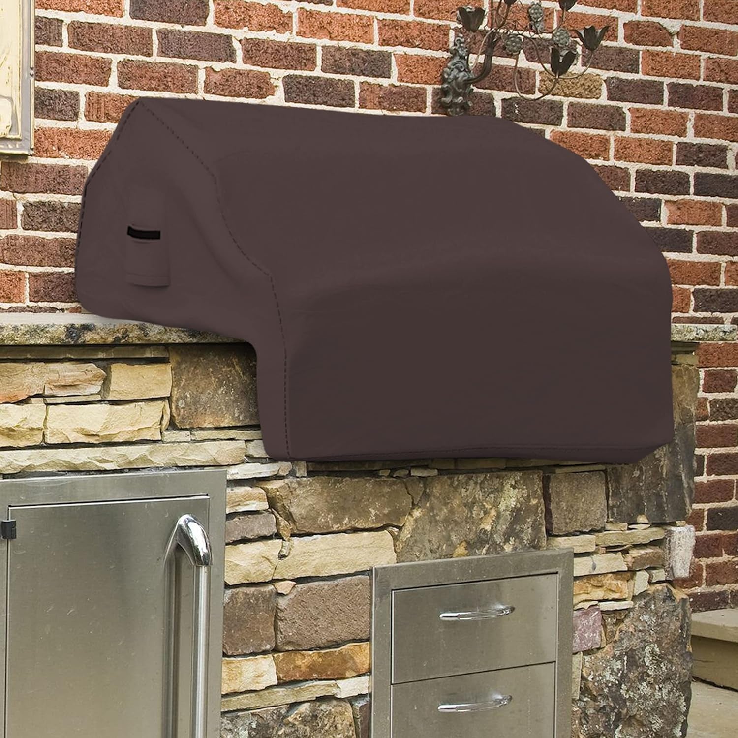 Built-In Grill Cover Made of 12 Oz Waterproof Fabric with Air Pocket & Elastic for Snug Fit (36 W X 26 D X 24 H. Coffee) - Image 7