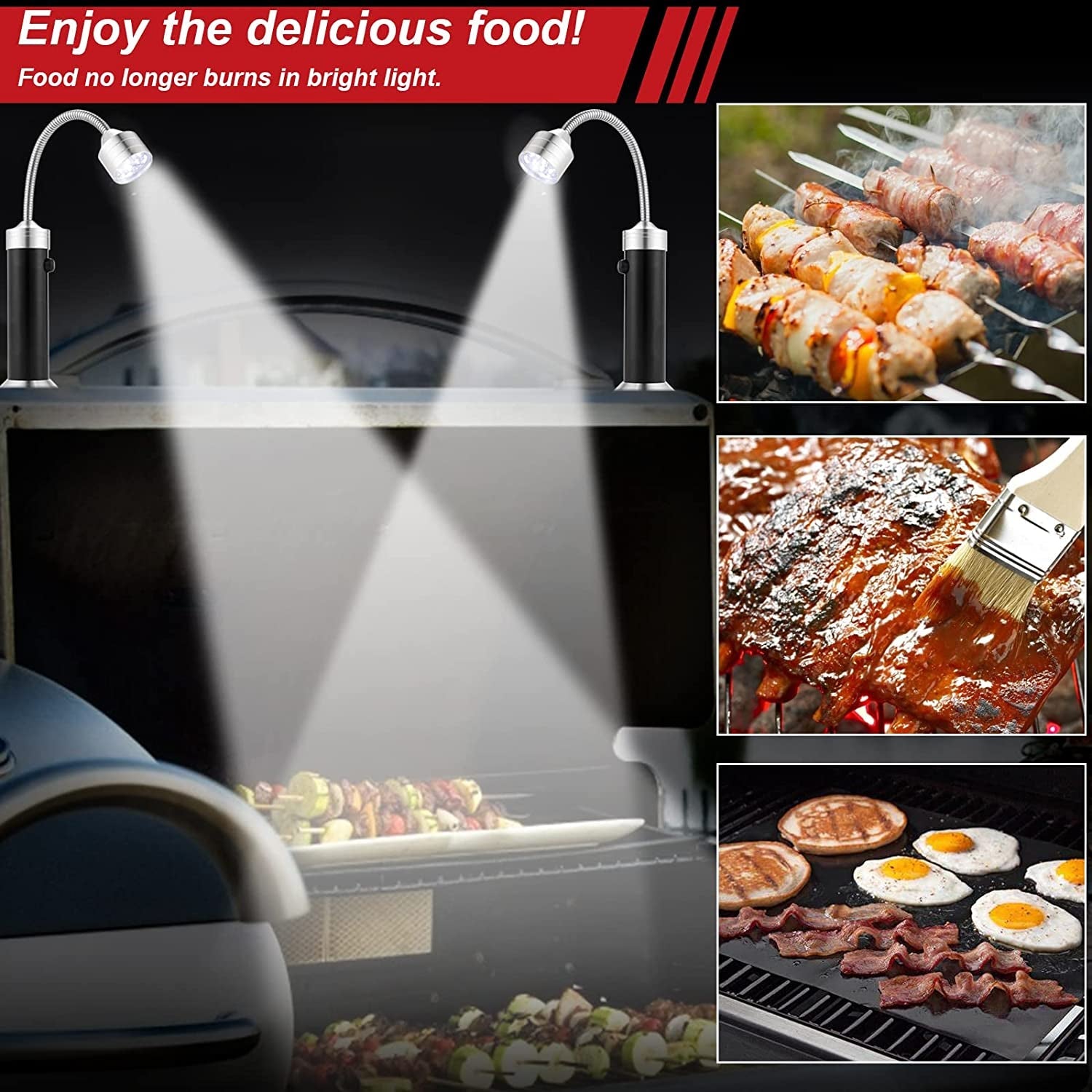 Grill Light. Grill Accessories - Christmas Stocking Stuffers for Men Dad Boyfriend. LED BBQ Light with Magnetic Base & 360° Flexible Gooseneck. Smoker Grilling Gifts for Men. Batteries Included-2 Pack - Image 4