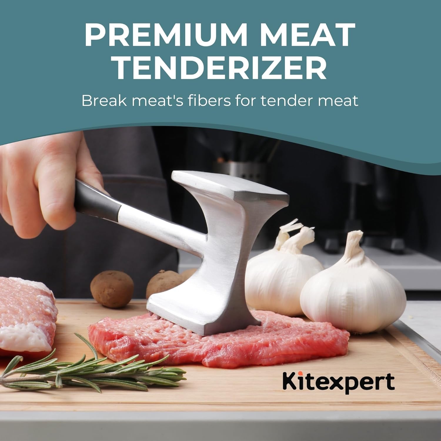 KITEXPERT Meat Tenderizer Hammer with Comfortable-Grip Handle. Dual-Side Mallet for Kitchen. Heavy Duty Pounder for Tenderizing Steak. Beef and Fish - Image 2