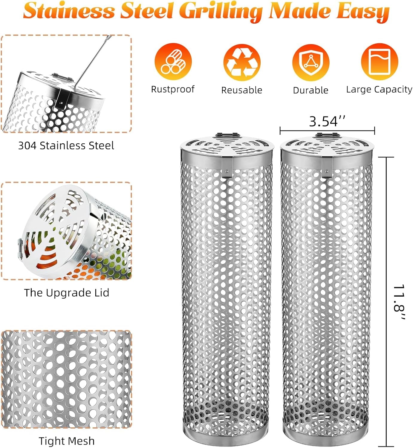 Grill Basket for Outdoor Camping.Bbq Grill Basket. Rolling Grilling Basket. Stainless Steel Grill Mesh Barbeque Grill Accessories. Portable Grill Baskets for Fish. Meat. Gifts for Men Dad Husband - Image 5