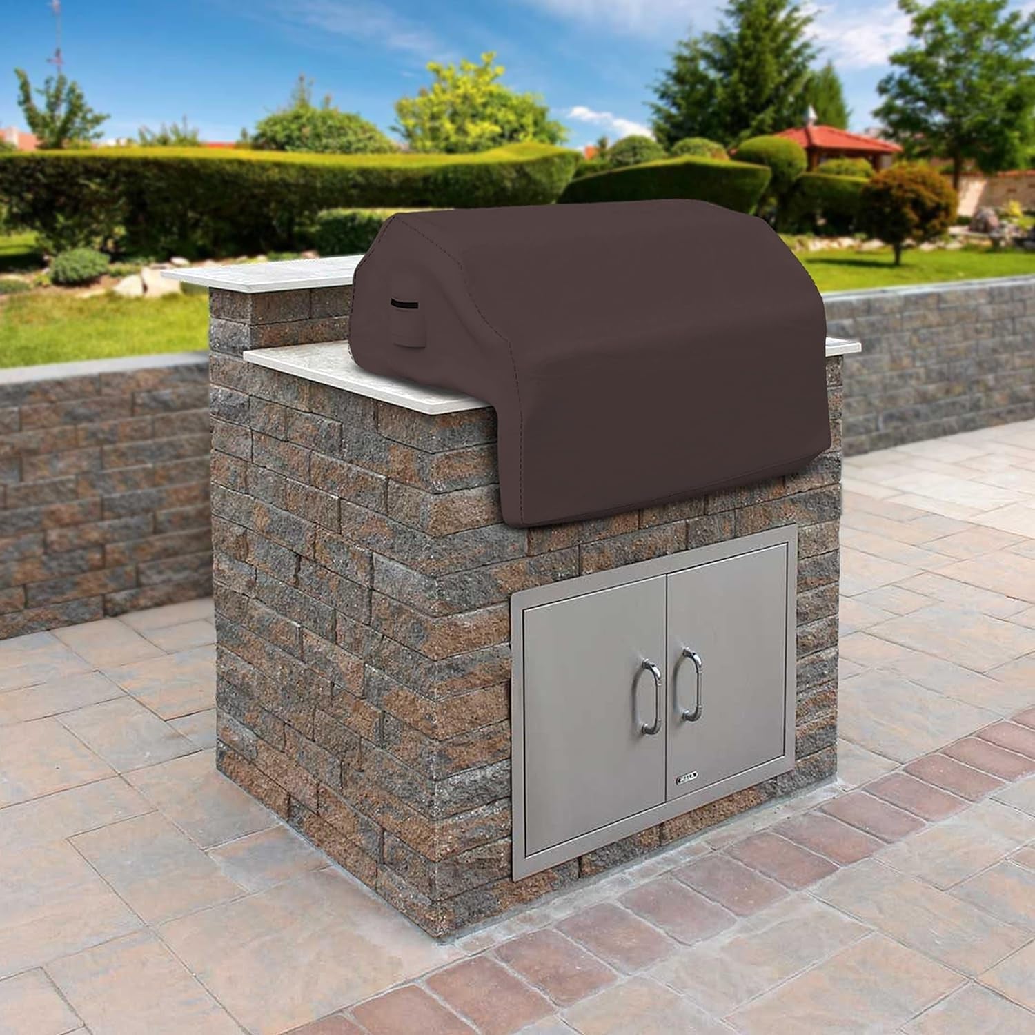 Built-In Grill Cover Made of 12 Oz Waterproof Fabric with Air Pocket & Elastic for Snug Fit (36 W X 26 D X 24 H. Coffee) - Image 9