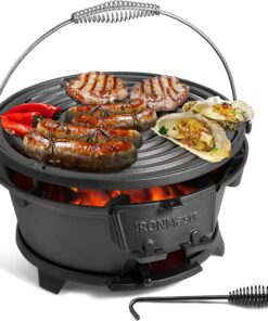 Ironmaster Hibachi Grill Outdoor. 100% Cast Iron Grill. Mini Small Portable Charcoal Grill for Outdoor Camping Stove - 2 Heights. Air Control. Coal Door