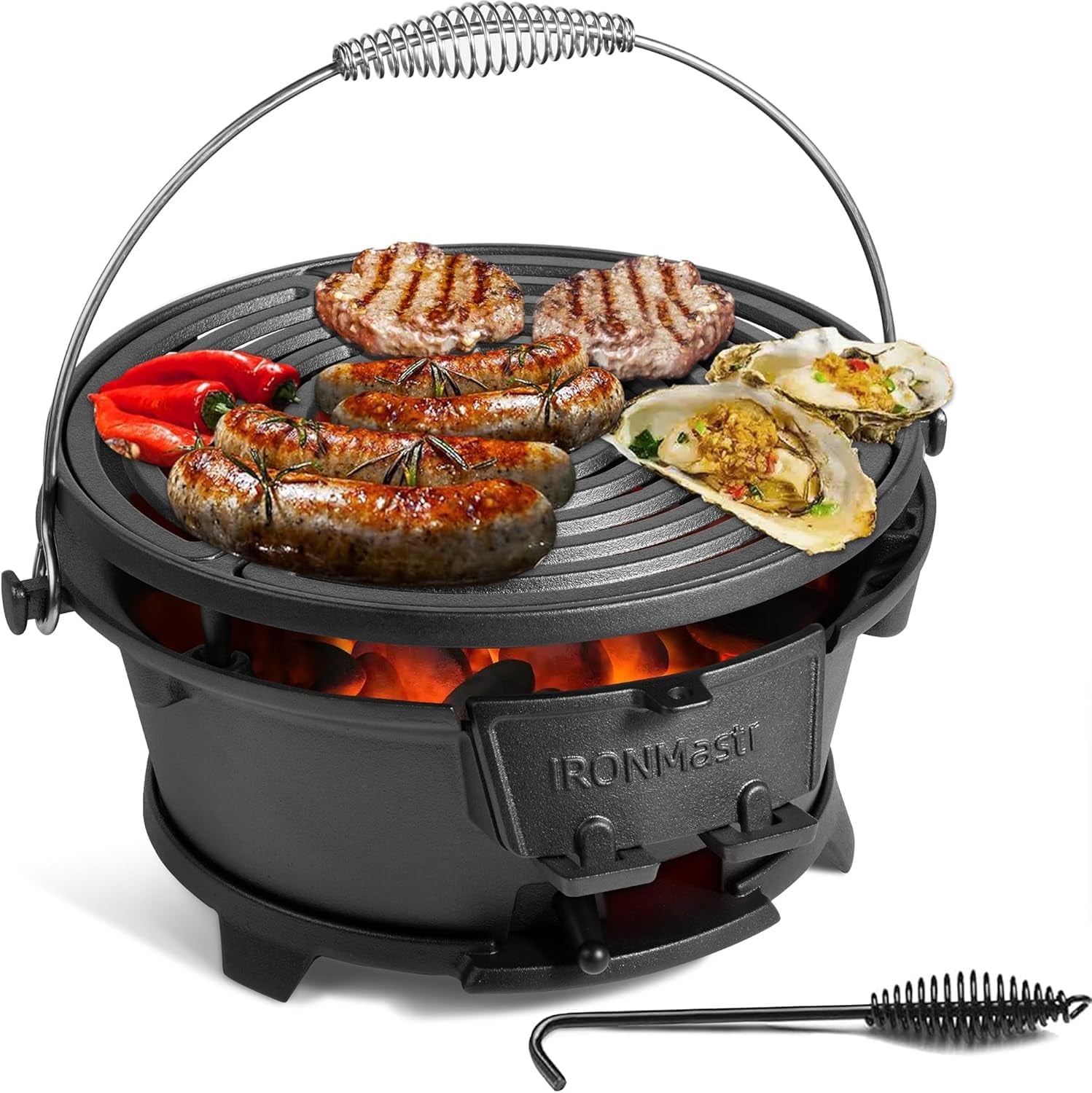 Ironmaster Hibachi Grill Outdoor. 100% Cast Iron Grill. Mini Small Portable Charcoal Grill for Outdoor Camping Stove - 2 Heights. Air Control. Coal Door - Image 7
