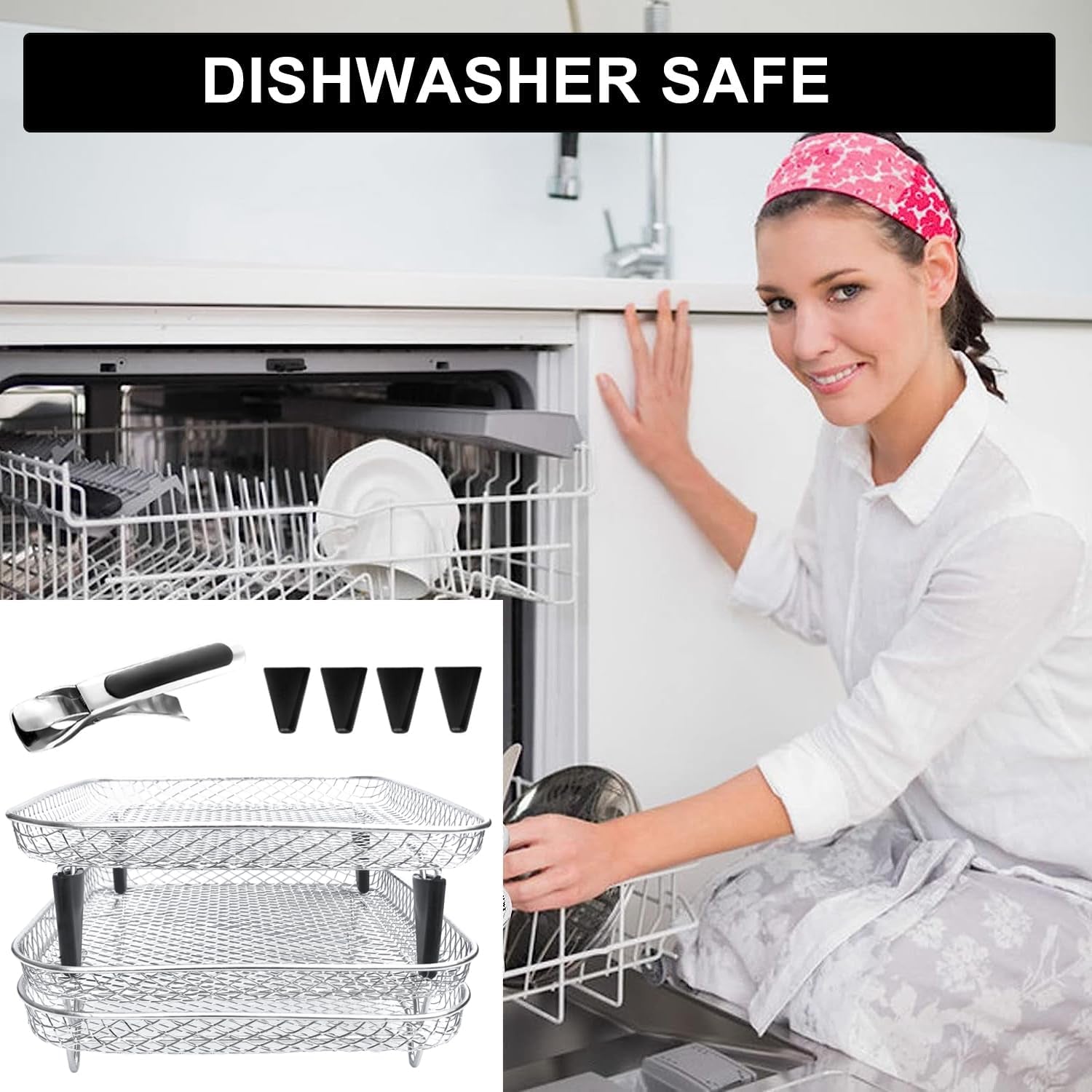 Upgrade 8 Square Air Fryer Rack – 3 Stackable Dehydrator Racks. Fits Air Fryers >8.2 (Square) - Image 7