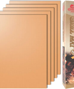 LOOCH Copper Grill Mat Set of 5 - Non-Stick BBQ Outdoor Grill & Baking Mats - Reusable and Easy to Clean - Works on Gas. Charcoal. Electric Grill and More - 15.75 X 13 Inch