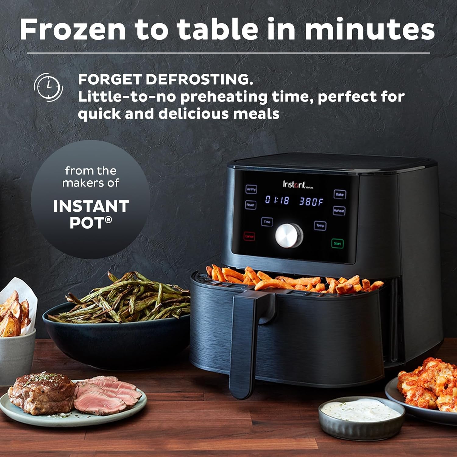 Instant Pot Vortex 6QT XL Air Fryer. 4-In-1 Functions That Crisps. Roasts. Reheats. Bakes for Quick Easy Meals. 100+ In-App Recipes. Is Dishwasher-Safe. from the Makers of Instant Pot. Black - Image 5