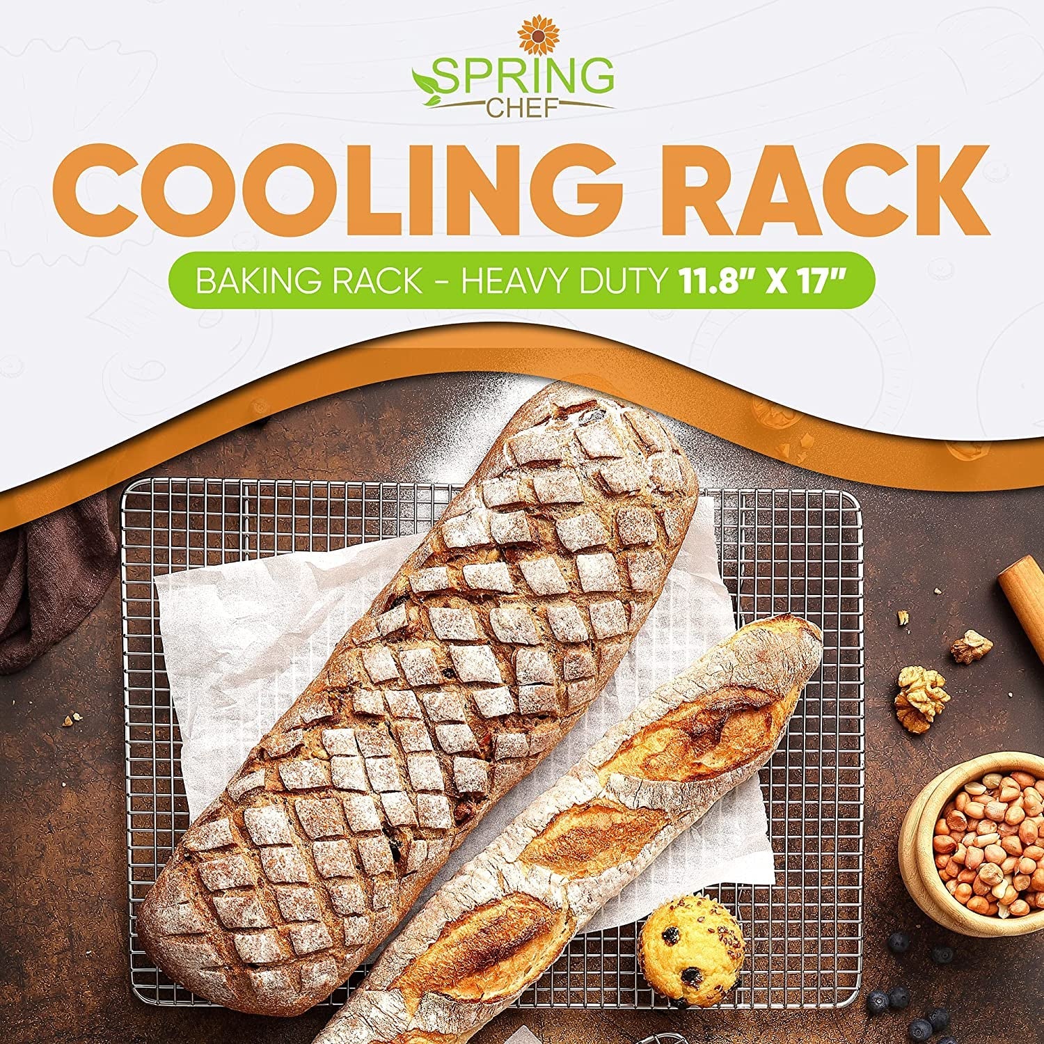 Spring Chef Cooling Rack & Baking Rack - 100% Stainless Steel Cookie Cooling Racks. Wire Rack for Baking. 11.8 X 17 Fits Half Sheet Roasting Pan for Bacon. BBQ - Cooling Racks for Cooking and Baking - Image 2