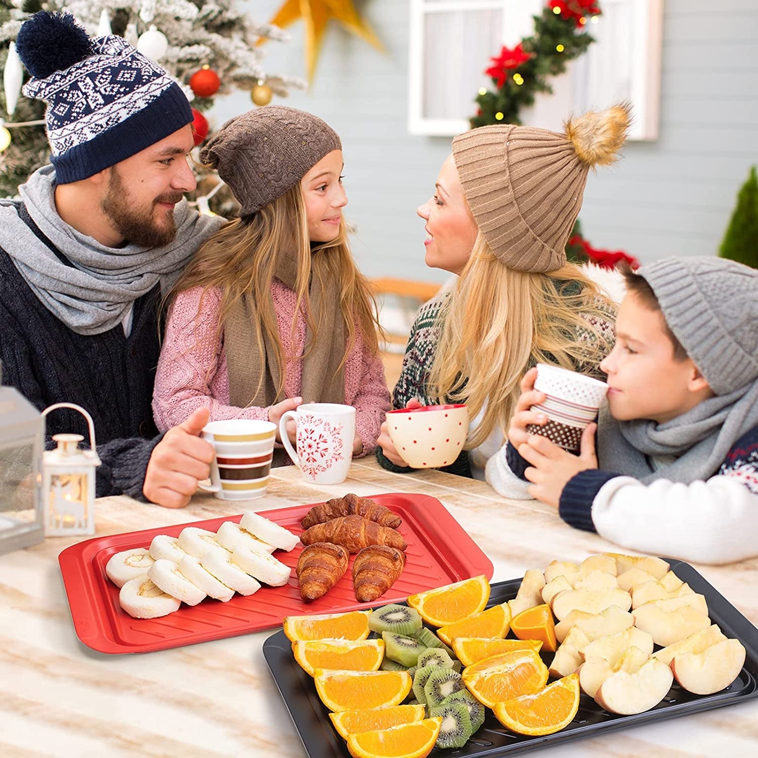 Serving Trays with Handles. Melamine Grill Prep and Serving Platters for Outdoor. Parties and BBQ. Set of 2. Black and Red - Image 4