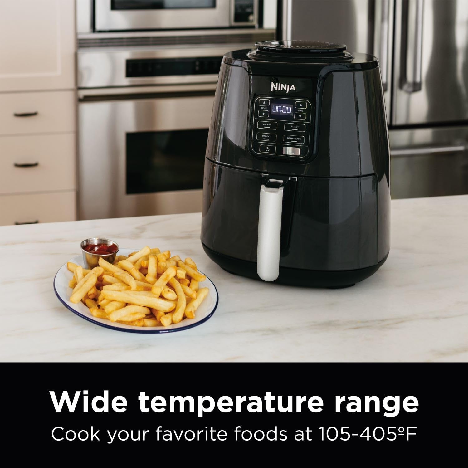 Ninja Air Fryer. Roast. Bake. Air Fry. Roast. Broil. Reheats. & Dehydrates. 4-In-1. Fries. Frozen Food. Veggies. and Juicy Meat. Less Oil. Easy Meals. Healthy Meals. Compact. 4 QT. Grey. AF101 - Image 5