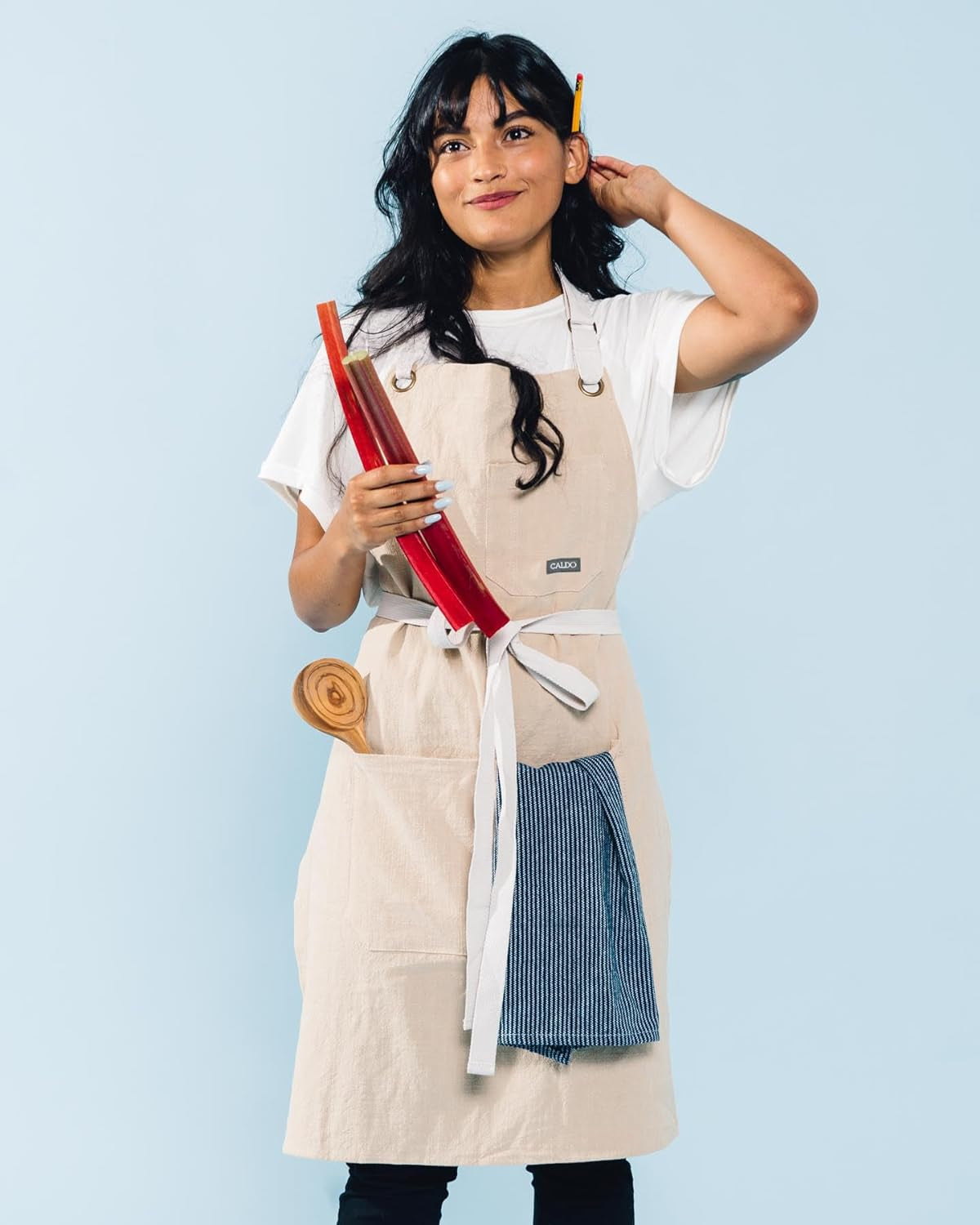 Linen Kitchen Apron for Cooking- Mens and Womens Linen Bib Apron for Professional Chef. Server. or Barista- Adjustable with Pockets (Bone) - Image 5