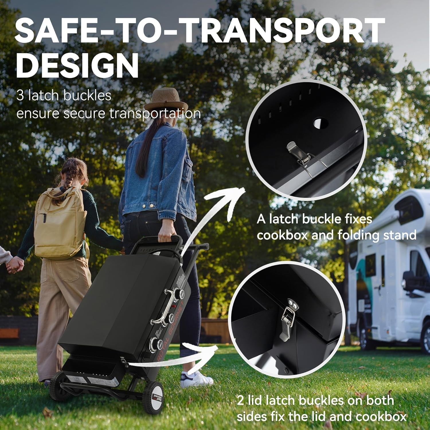 Royal Gourmet PD3001 3-Burner Propane Gas Griddle with Collapsible Stand. 23-Inch Portable Griddle with Side Table & 314 Sq. In. Cooking Area for Camping. Tailgating. Backyard & Patio. Black - Image 7