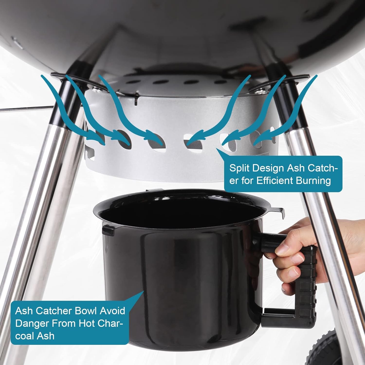 MFSTUDIO 22 Master Kettle Charcoal Grill. Premium Outdoor Barbecue Grill with Thermometers. Porcelain-Enameled Lid & Ash Catcher. Black - Image 5