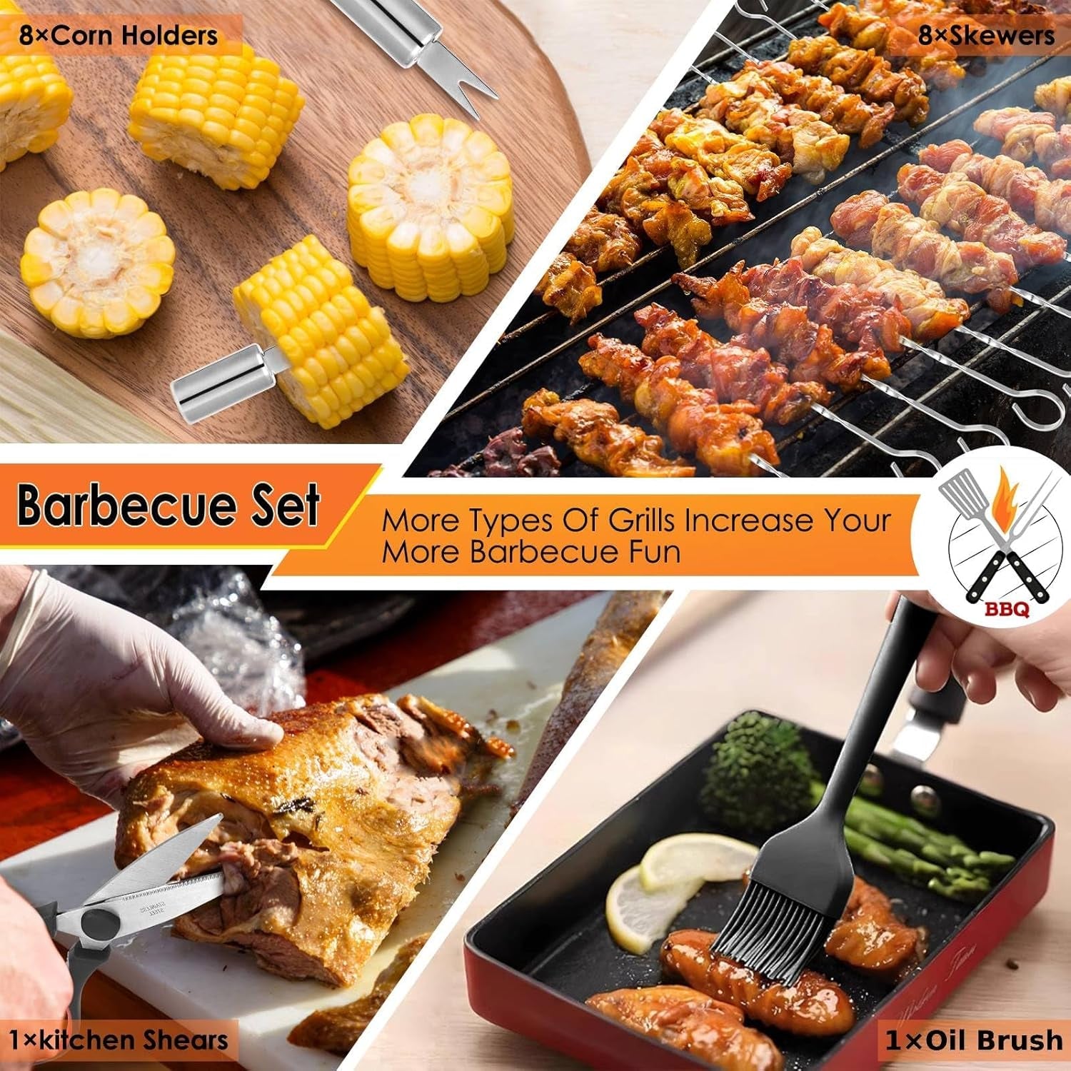 Yoehka BBQ Grilling Accessories Set. 34Pcs Heavy Duty Grill Tools for Outdoor Camping. Grilling Gifts for Men Dad. Stainless Steel Barbecue Utensils Kit with Mats and Glove in Carrying Bag. Brown - Image 4