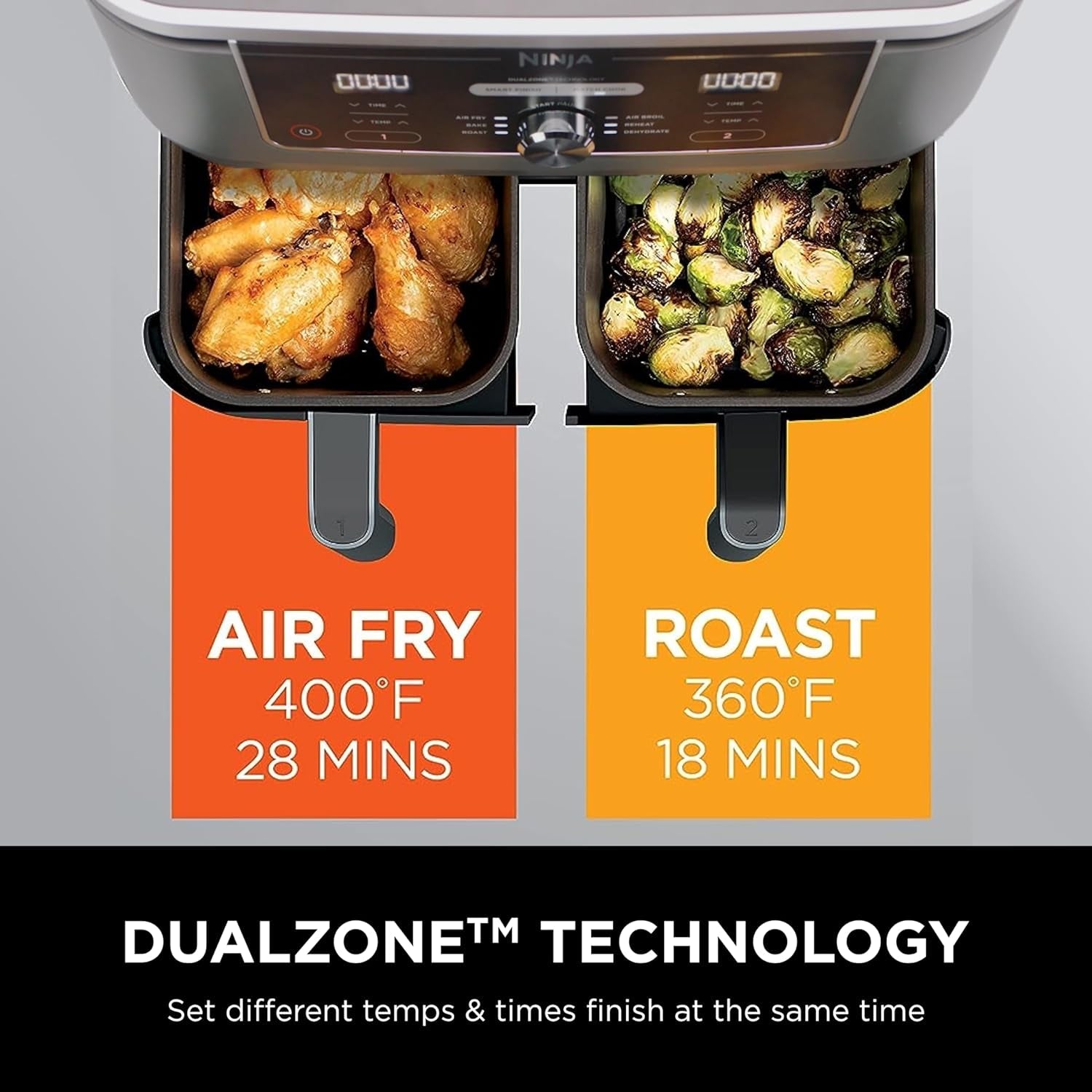 DZ401 Foodi 10 Quart 6-In-1 Dualzone XL 2-Basket Air Fryer with 2 Independent Frying Baskets. Match Cook & Smart Finish to Roast. Broil. Dehydrate for Quick. Easy Family-Sized Meals. Grey - Image 5