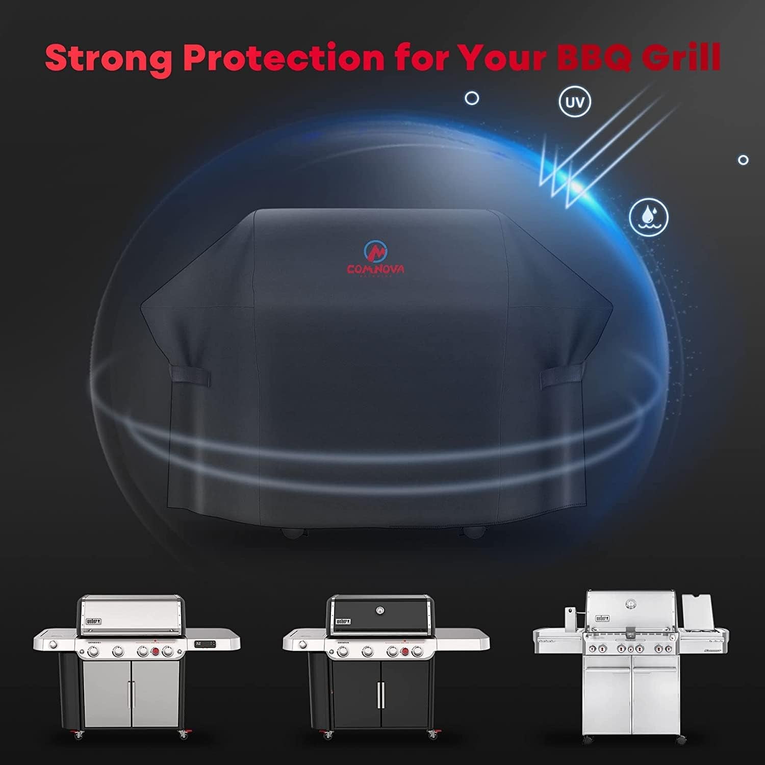 Comnova Grill Cover 82 Inch - 600D BBQ Cover for Outdoor Grill Heavy Duty and Waterproof. Large Barbecue Gas Grill Covers for Weber. Char-Broil. Nexgrill. Monument. Dyna-Glo. Brinkmann and More - Image 3