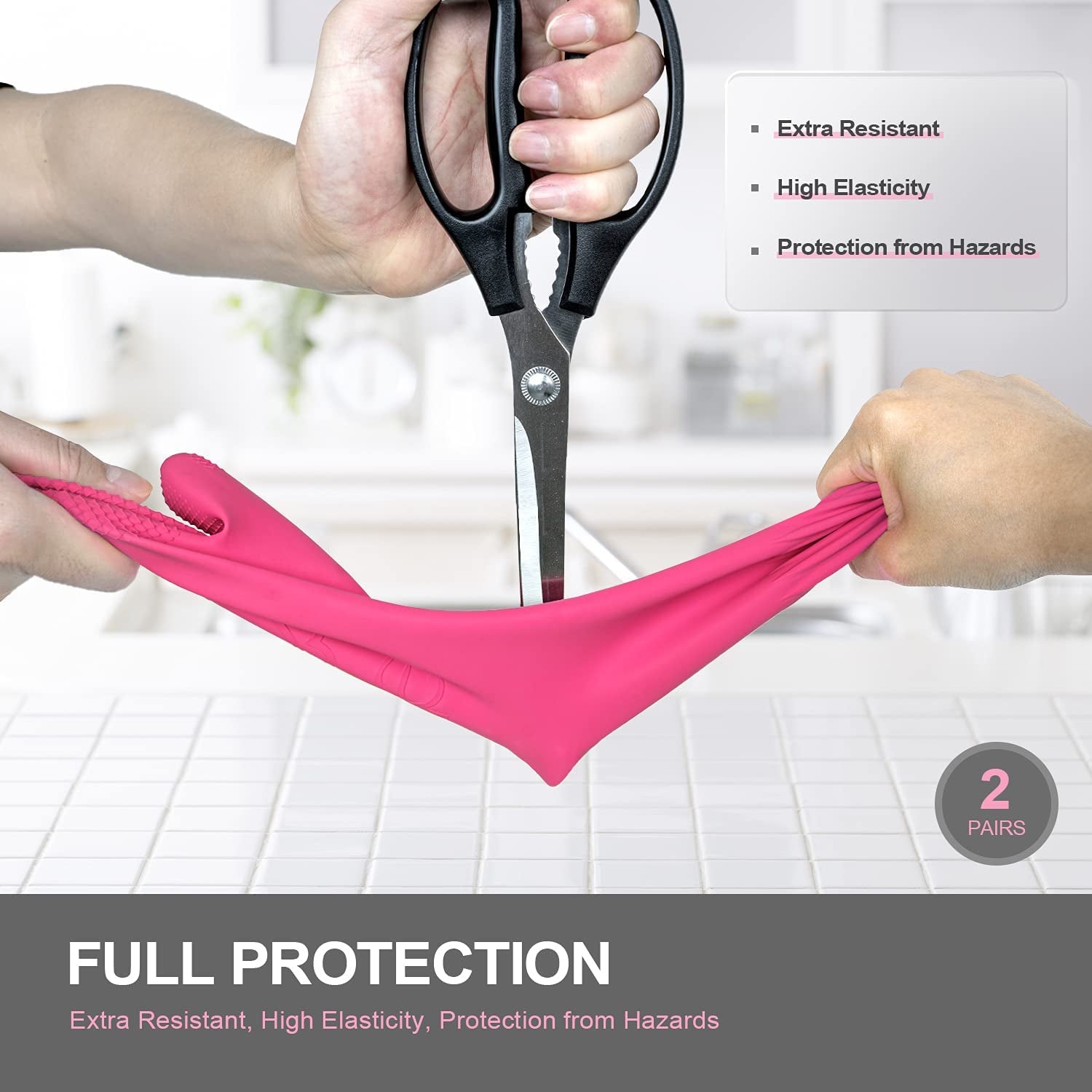 Mamison 2 Pairs Reusable Waterproof Household Dishwashing Cleaning Rubber Gloves. Non-Slip Kitchen Glove(Medium) - Image 3