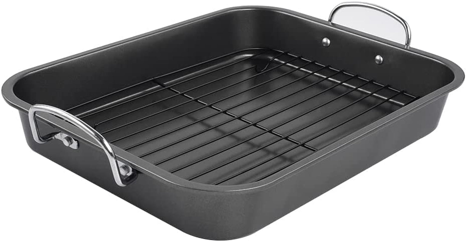 Kitcom Nonstick Roasting Pan. Roaster with Rack - 16 Inch Rectangular Grill Suitable for Turkey. Roast Chicken. Ham. Dishwasher Safe (9.5QT) - Image 4