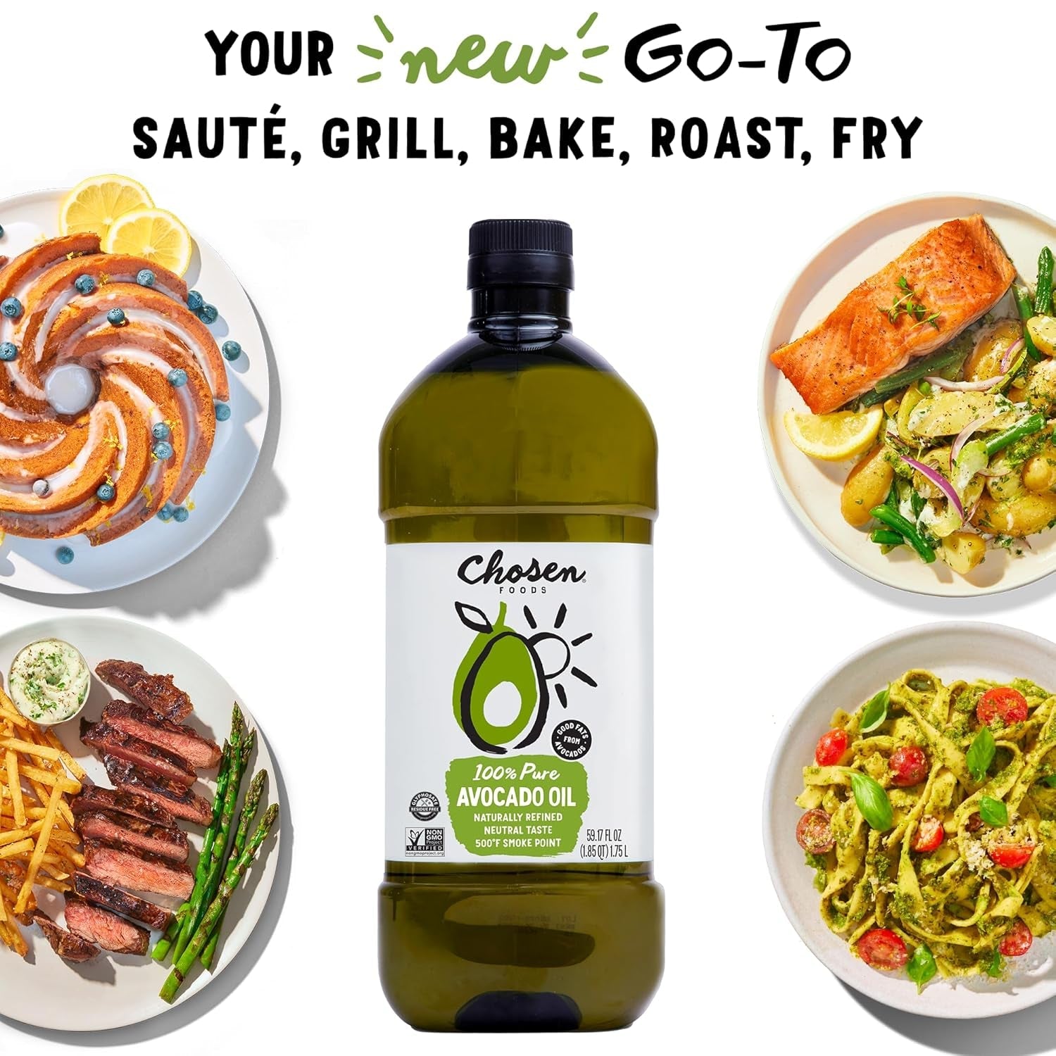 Chosen Foods 100% Pure Avocado Oil for Cooking - 1.75L - Made with Good Fats from Avocados. Naturally Refined. Never Adulterated. High Smoke Point. Non-Gmo. Soy-Free. Canola Oil-Free. Gluten-Free. Paleo. Keto - Image 5