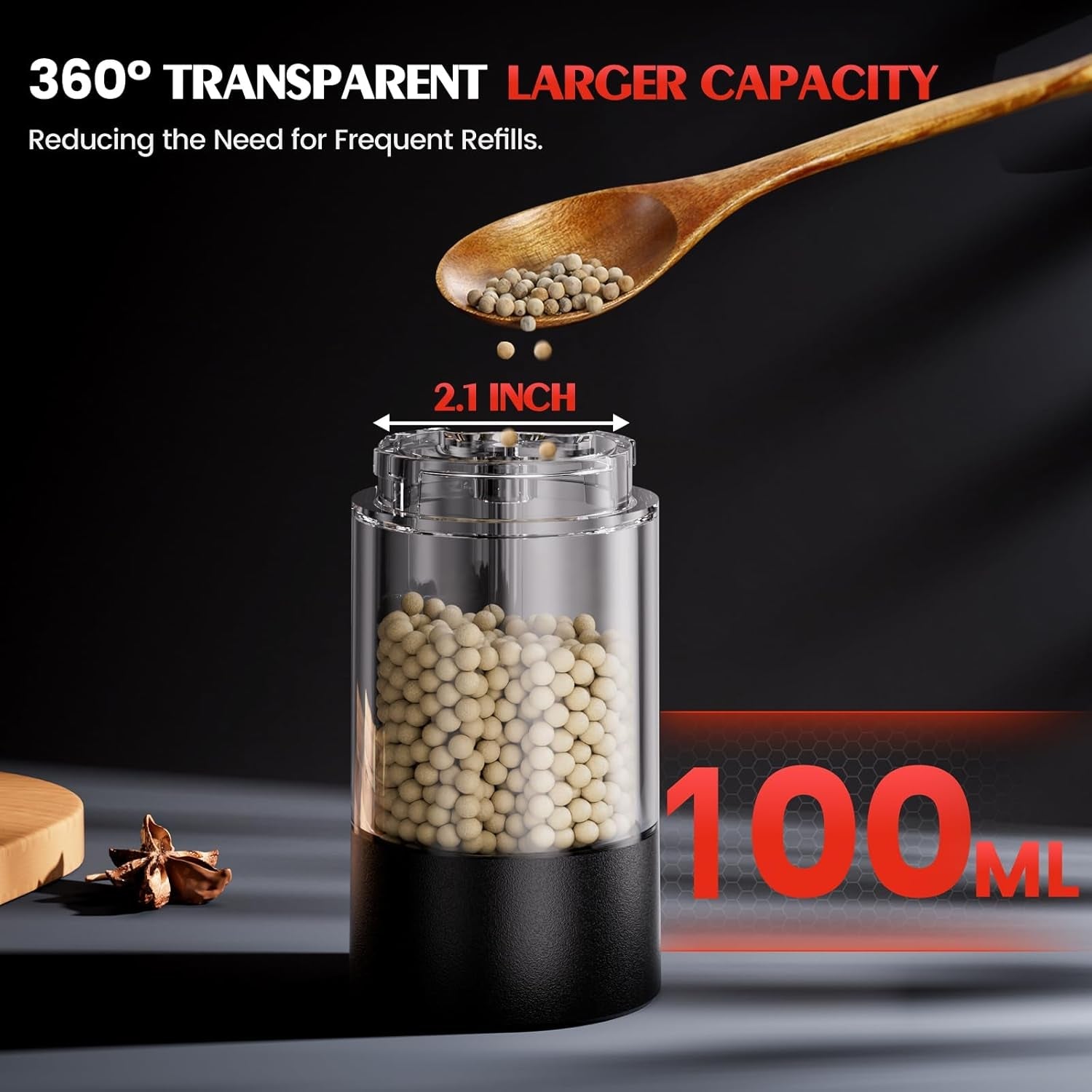 Electric Salt & Pepper Grinder Set (2‑Pack. Black) – Automatic Mills with LED. Adjustable Coarseness & Large Capacity - Image 4
