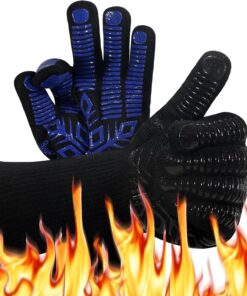 BBQ Oven Glove - Grilling Gloves Heat and Flame Protection Resistant 1472℉ Silicone Non - Extended Wrist for Additional Safety - Ideal for Outdoor Cooking. Grilling. Barbeque - Women/Men Dad for Gifts