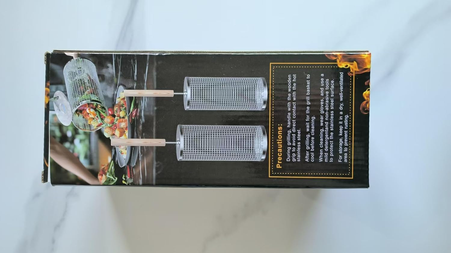 Rolling Grill Basket(2Pcs). Removable Wooden Handle. 304 Stainless Steel. Nesting Grilling Net. BBQ Accessories Tool for Vegetable Shrimp. Outdoor Cooking Camping. Birthday Gifts for Men Dad Husband - Image 8