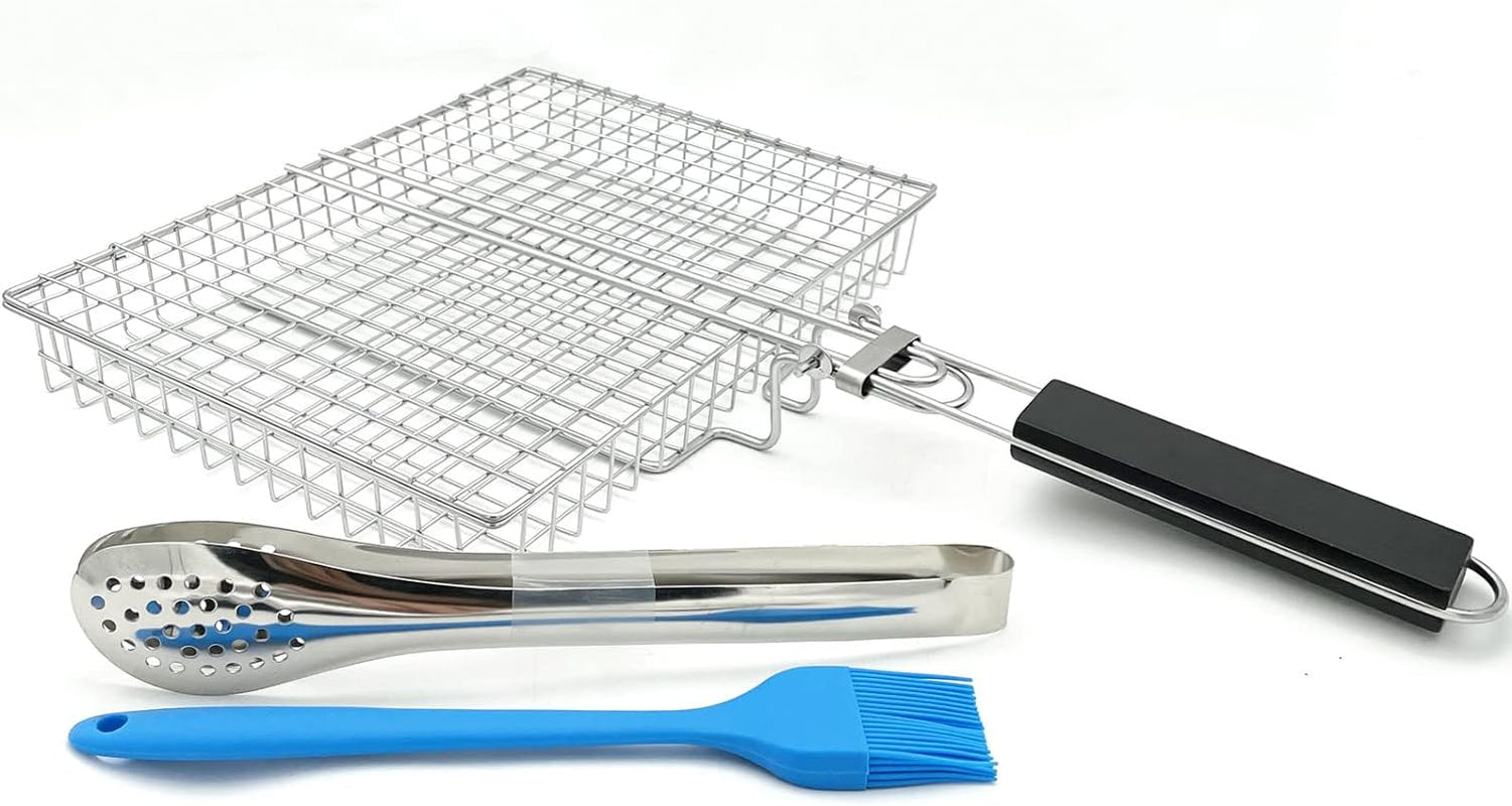 Large Capacity Barbeque Grill Basket with Brush BBQ Tong Deeper Grilling Rack Havy Duty Stainless Steel BBQ Accessories Set - Image 2