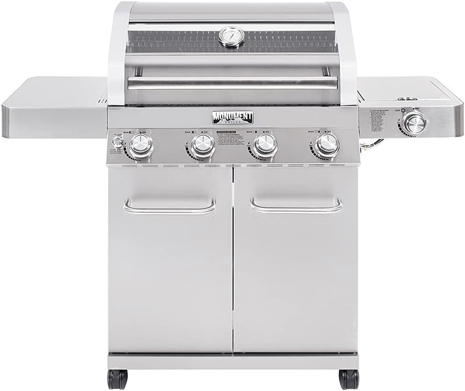 Monument Grills Larger Convertible 4-Burner Natural Gas Grill Stainless Steel Cabinet Style Propane Grills. LED Controls.Side Burner(Without Conversion Kit)