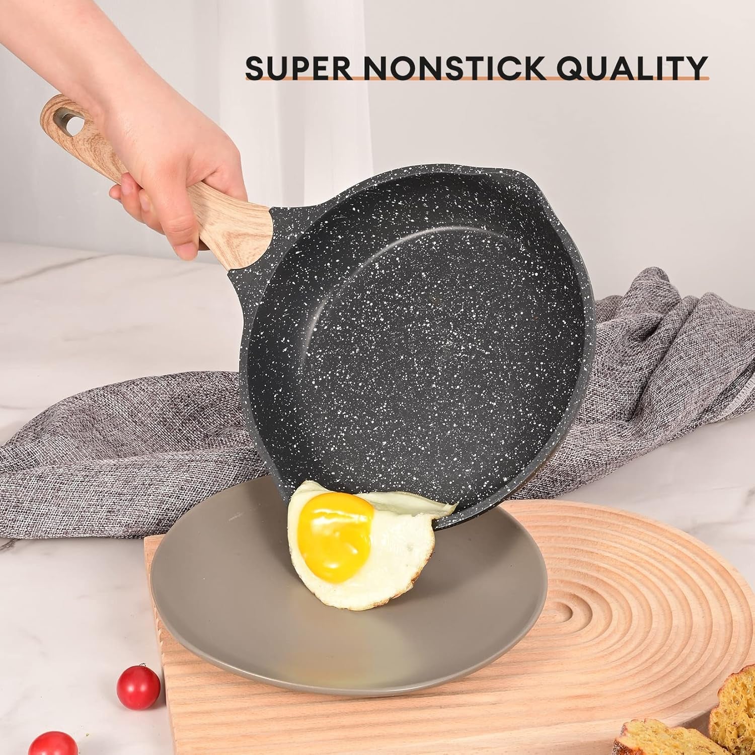 JEETEE Pots and Pans Set Nonstick 23Pcs. Healthy Kitchen Cookware Sets. Induction Cooking Set W/Gray Granite Stone Frying Pans. Saucepans. Sauté Pan. Griddle Pan & Crepe Pan (PFOA Free) - Image 3