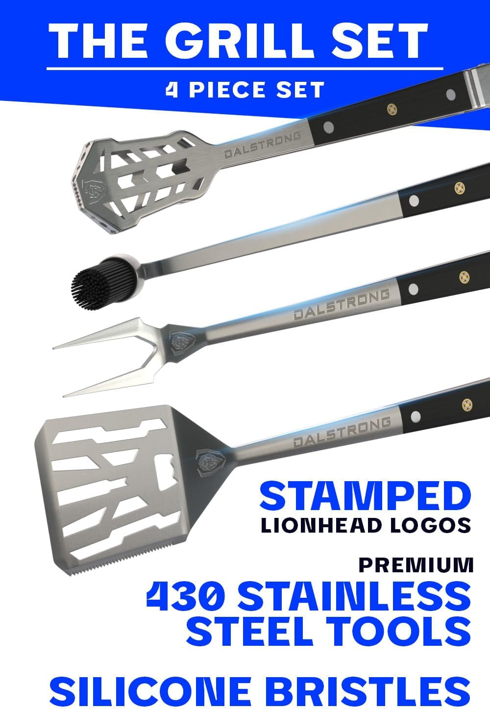 4-Piece Professional BBQ Pitmaster Grill Set - Premium High-Carbon Stainless Steel Grilling Accessories - 18 Inch Length - Silicone Brush. Spatula. Tongs. Fork - G10 Handles Kitchen Set - Image 2