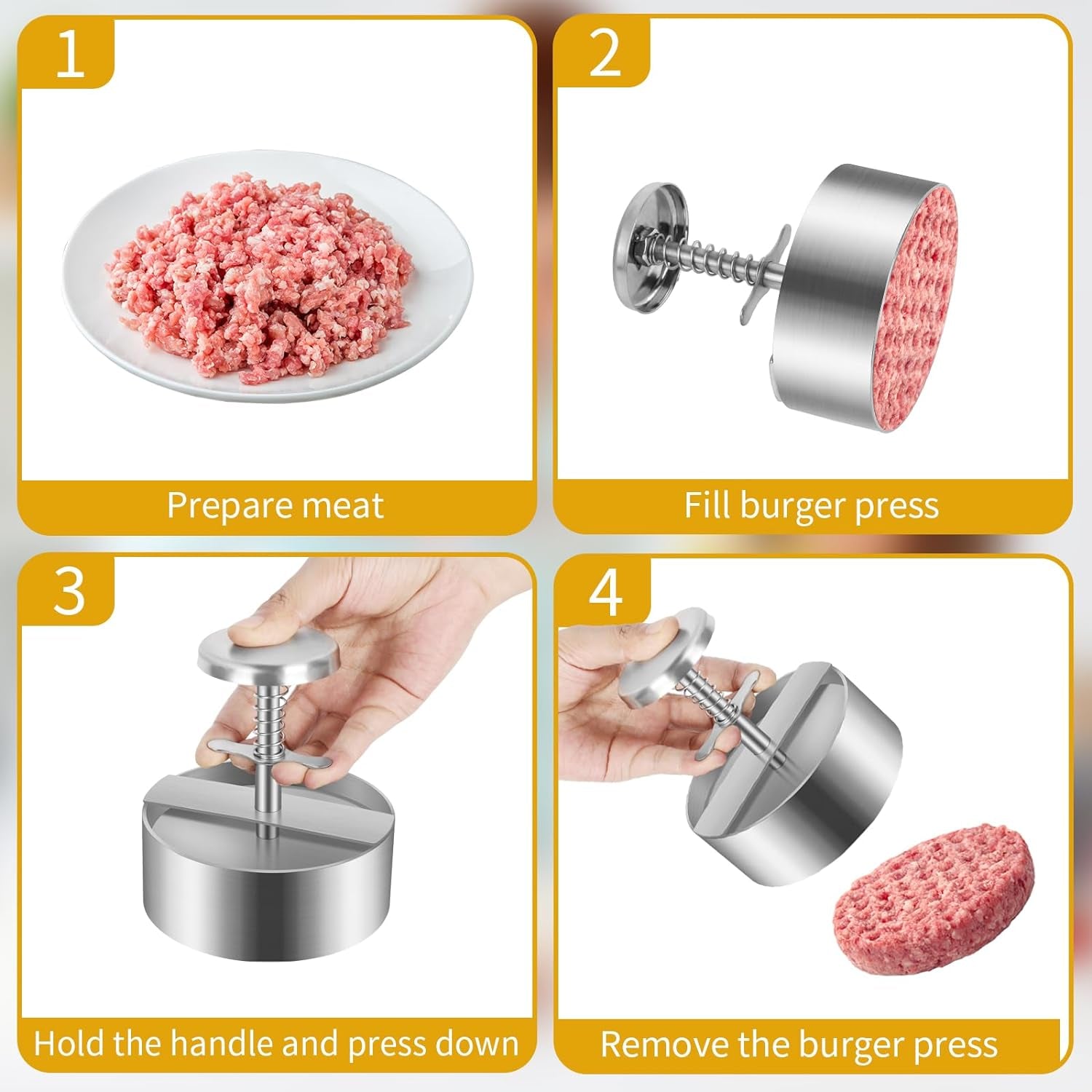 Diveken Burger Press. Stainless Steel Hamburger Patty Maker. 5.5 Inch Adjustable Burger Patty Maker. Patty Making Mold for Meat. Vegetables. Beef. BBQ Barbecue Homemade Hamburger - Image 6