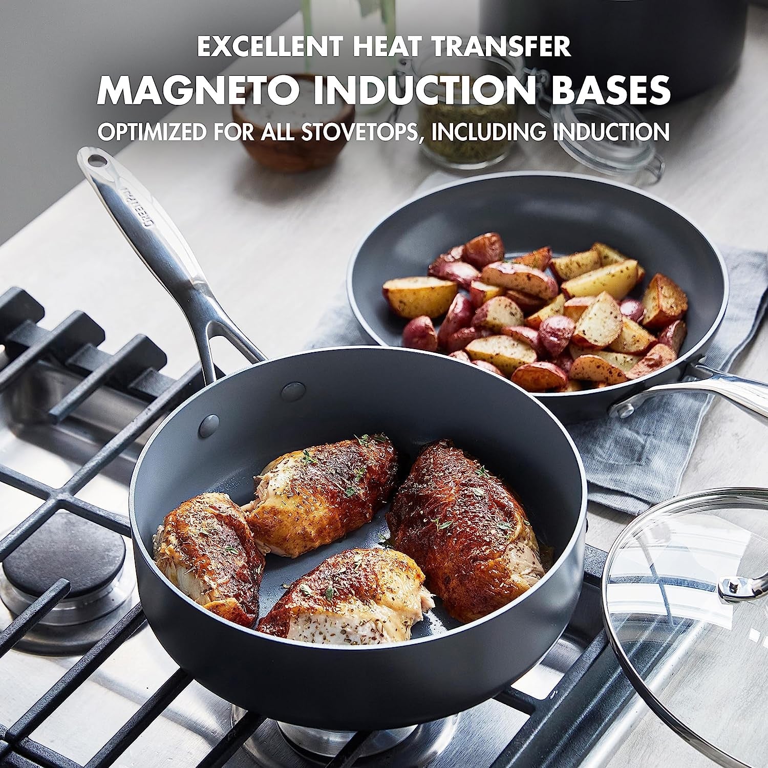 Valencia Pro Hard Anodized Healthy Ceramic Nonstick 22 Piece Cookware Pots & Pans Set. Fry Grill. Griddle. Saute & Sauce Pans. Stockpot.Lids. Pfas-Free. Induction. Dishwasher & Oven Safe.Gray - Image 6