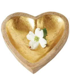 Decorative Mango Wood Heart Bowl with Gold